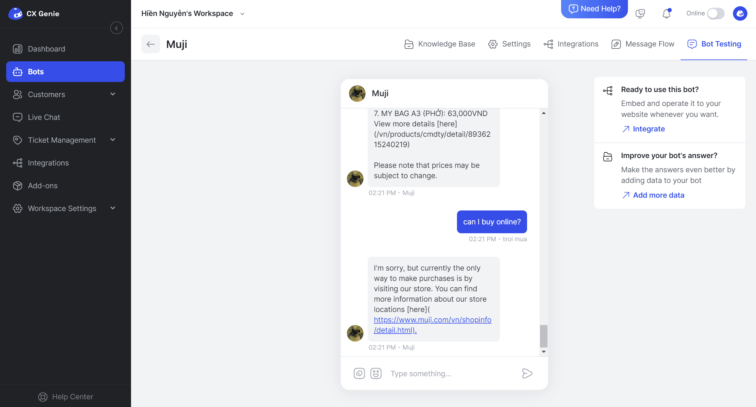 màn hình trước khi chọn integrations.png